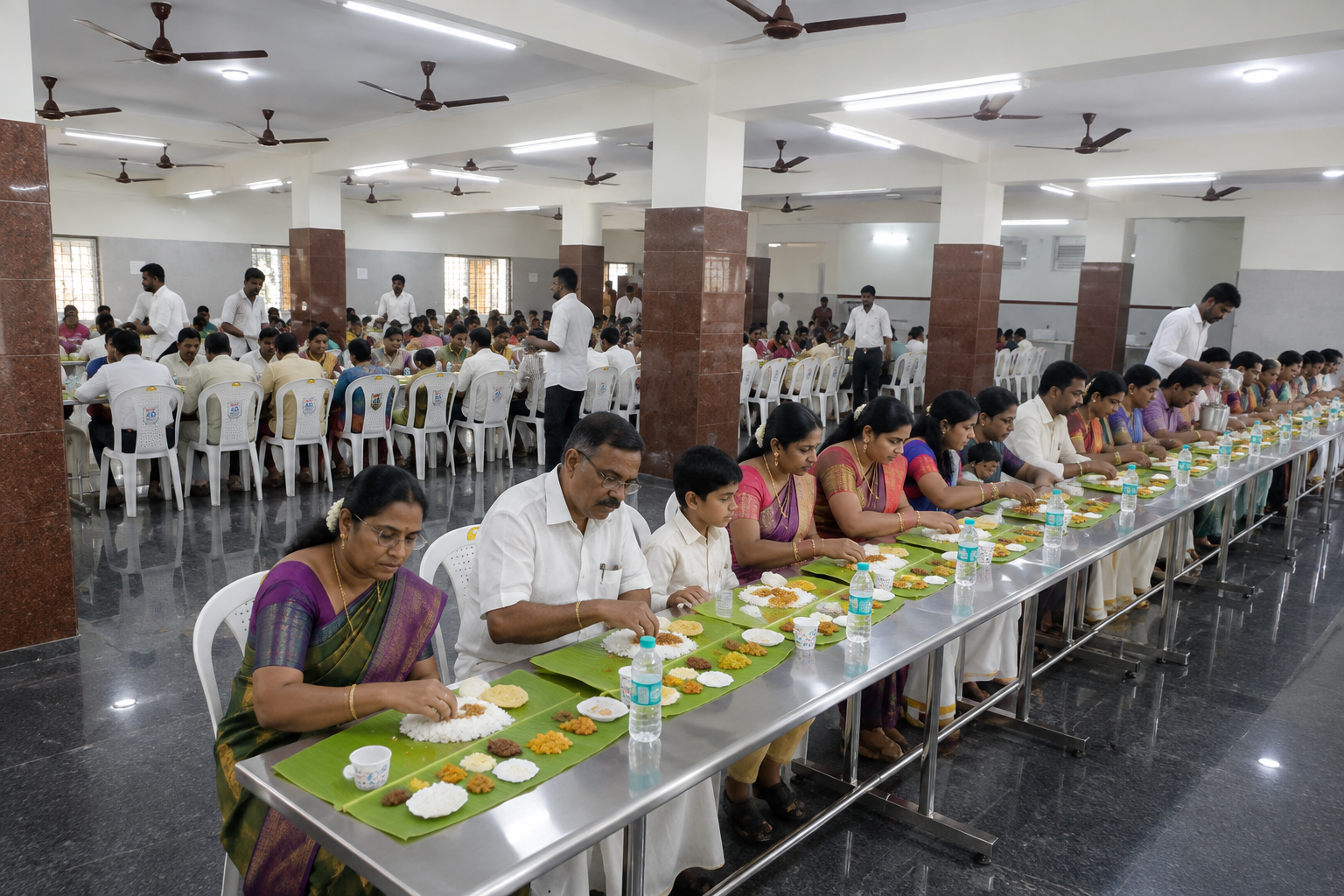 Traditional South Indian family gathering and function indoors inside the mandapam
